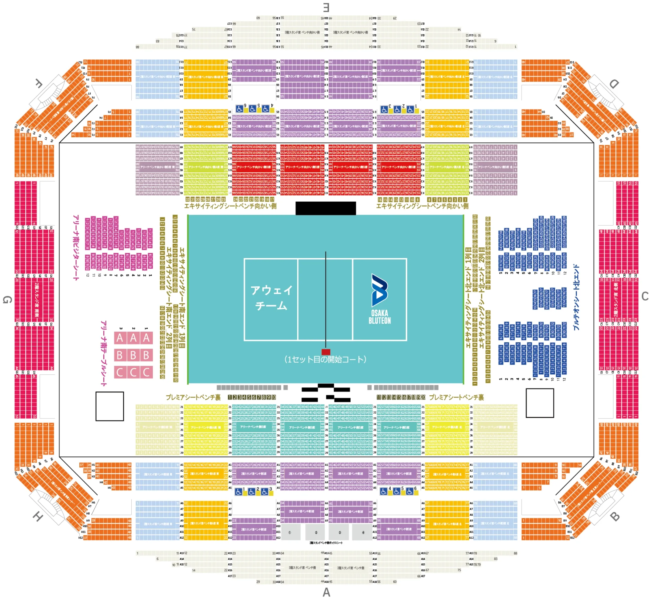 แผนผังที่นั่ง สถานที่: Ookini Arena Maishima