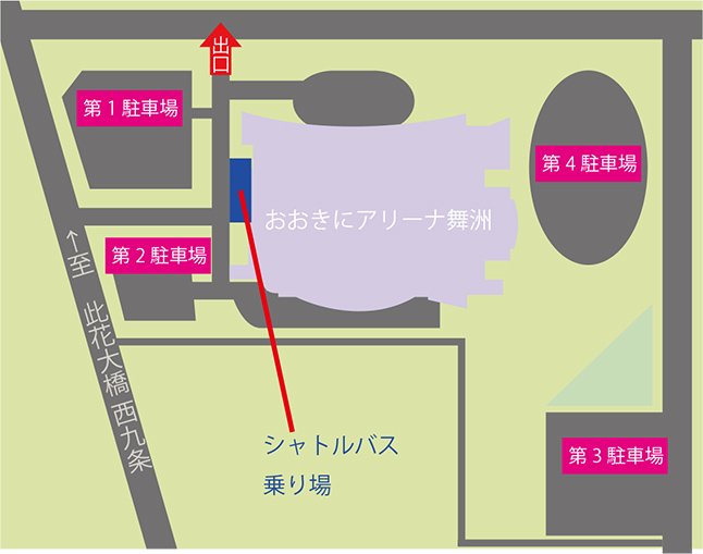 おおきにアリーナ舞洲のシャトルバス乗り場の地図