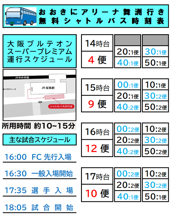 大阪ブルテオン無料シャトルバスの運行スケジュール図