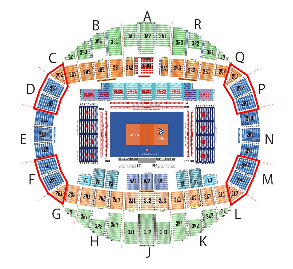 写真:Asue アリーナ大阪の座席図