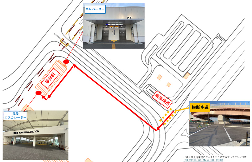 シャトルバス降車場所から夢洲駅へのルート掲載マップ