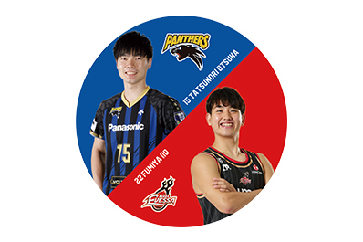 イメージ：パナソニックパンサーズ× 大阪エヴェッサ選手コラボ缶バッジ（大塚選手と飯尾選手）