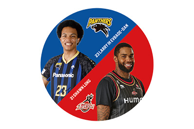 イメージ：パナソニックパンサーズ× 大阪エヴェッサ選手コラボ缶バッジ（エバデダン選手とショーン選手）
