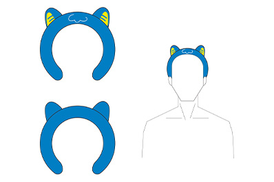 パピネスなりきりカチューシャの裏表と装着したイメージ画像